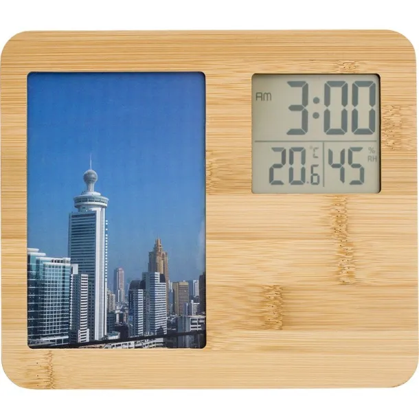  Bamboo weather station, photo frame brown