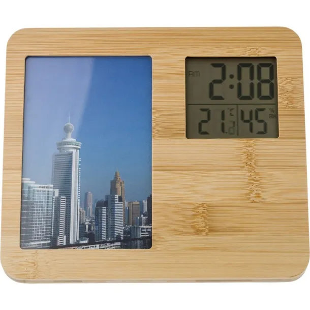  Bamboo weather station, photo frame brown