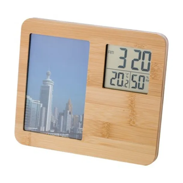  Bamboo weather station, photo frame brown