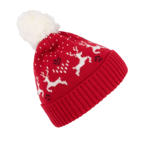  WINTER BEANIE WITH REINDEER DESIGN - K-UP Cherry Red Natural