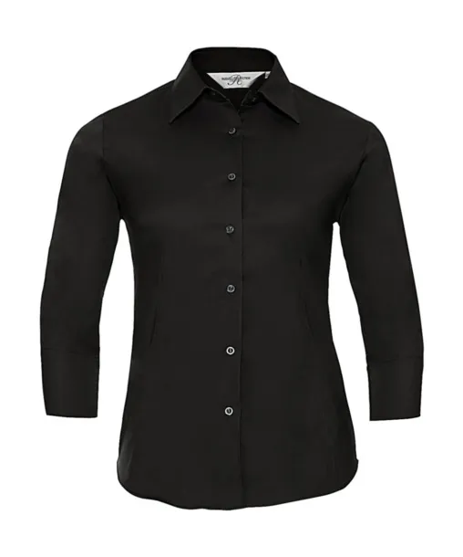  Ladies' 3/4 Sleeve Easy Care Fitted Shirt - Russell Collection Black