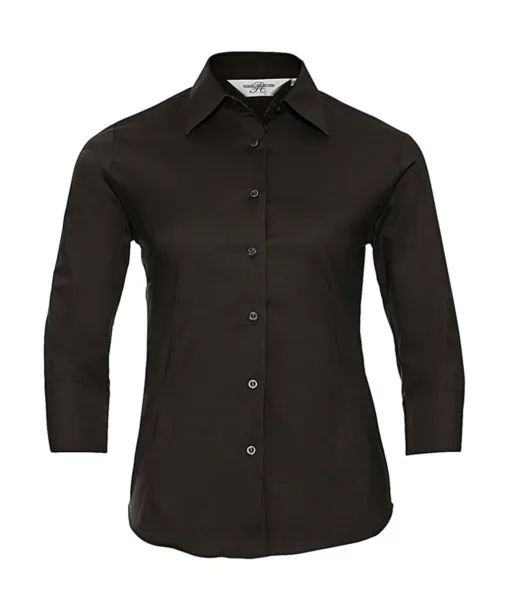  Ladies' 3/4 Sleeve Easy Care Fitted Shirt - Russell Collection Chocolate