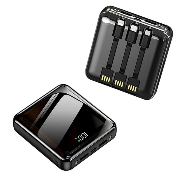  Power bank 10000 mAh, 3 charging cables included Crna