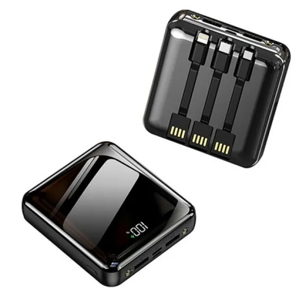  Power bank 10000 mAh, 3 charging cables included Crna