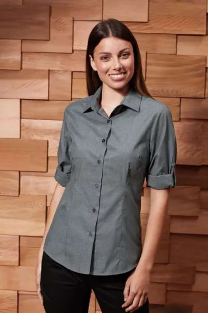  WOMEN'S CROSS-DYE ROLL SLEEVE POPLIN BAR SHIRT - Premier Indigo Denim