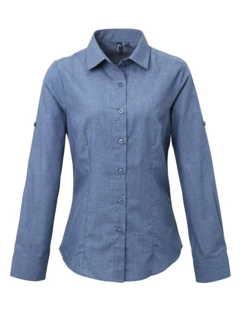  WOMEN'S CROSS-DYE ROLL SLEEVE POPLIN BAR SHIRT - Premier Indigo Denim