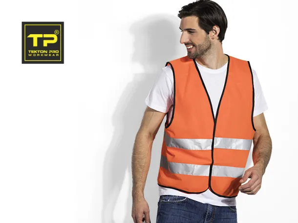 GLOW fluorescent safety vest with reflective tapes - TEKTON PRO Neon orange