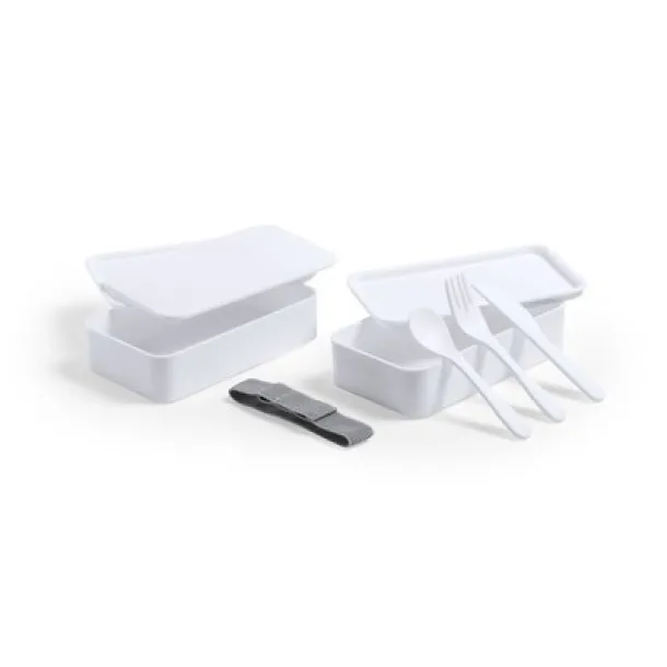  Antibacterial lunch boxes 2 pcs, 2x700 ml, cutlery white