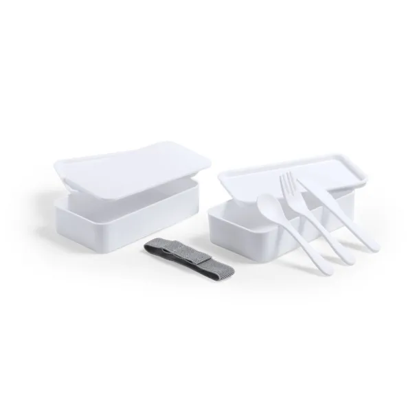  Antibacterial lunch boxes 2 pcs, 2x700 ml, cutlery white