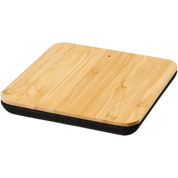 Leaf bamboo and fabric wireless charging pad Natural Solid black