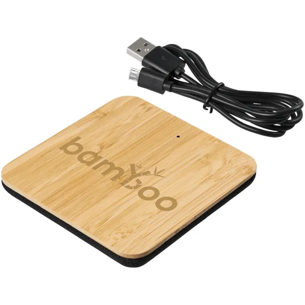 Leaf bamboo and fabric wireless charging pad Natural Solid black