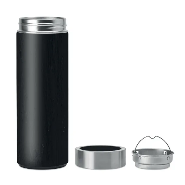 BATUMI metalna termos boca prekrivena bambusom, 400 ml Crna