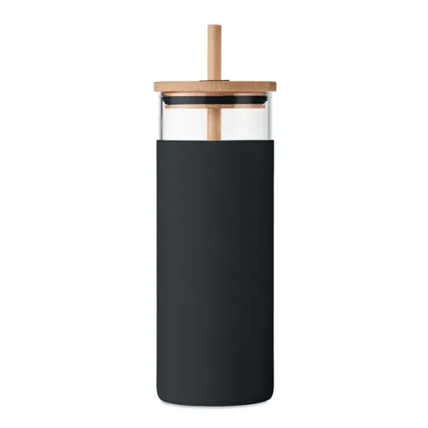 STRASS Glass tumbler 450ml bamboo lid Black