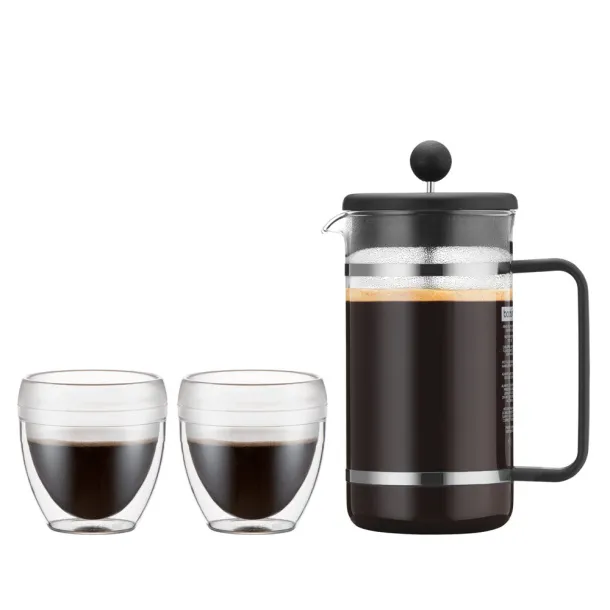 BISTRO SET Plastic press coffee maker and cups