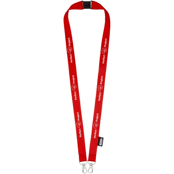 Adam recycled PET lanyard with two hooks - Bullet Red