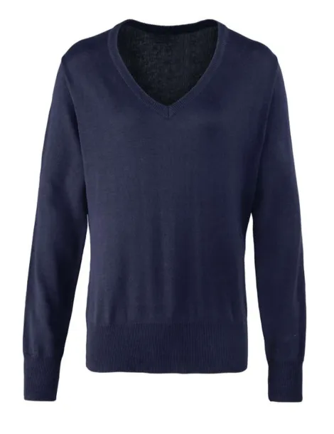  WOMEN'S KNITTED V-NECK SWEATER - Premier Navy