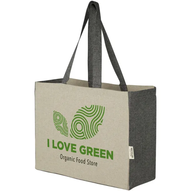 Pheebs 190 g/m² recycled cotton gusset tote bag with contrast sides 18L Heather natural Heather black