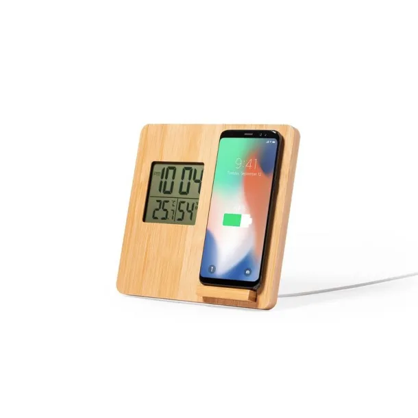  Bamboo wireless charger 10W, weather station light brown