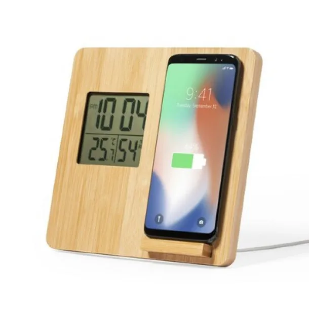  Bamboo wireless charger 10W, weather station light brown