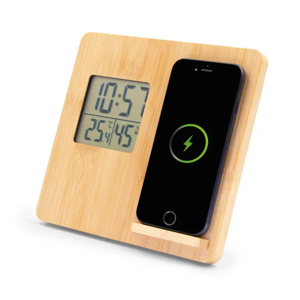  Bamboo wireless charger 10W, weather station light brown