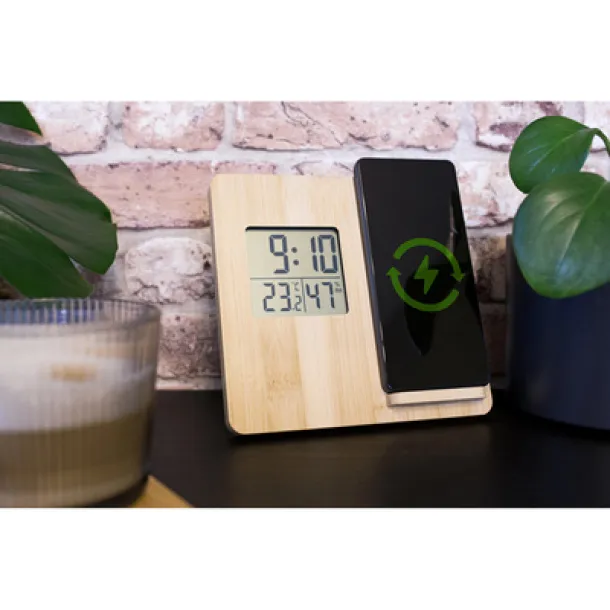  Bamboo wireless charger 10W, weather station light brown