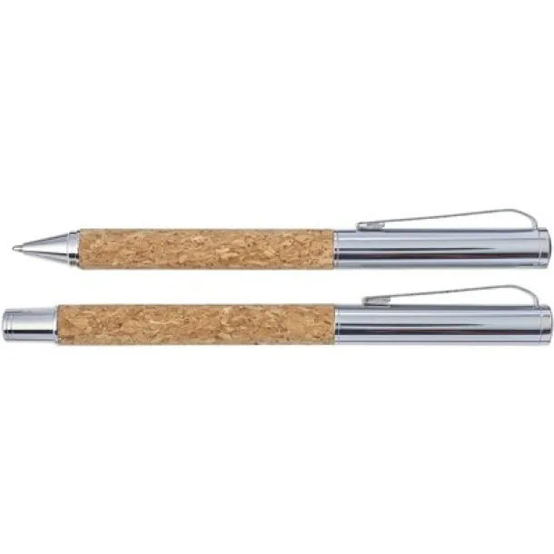  Cork writing set, ball pen and roller ball pen light brown