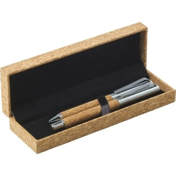  Cork writing set, ball pen and roller ball pen light brown