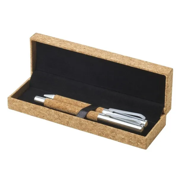  Cork writing set, ball pen and roller ball pen light brown