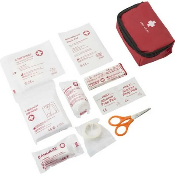  First aid kit in pouch, 16 pcs red