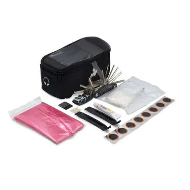  Bicycle bag with accessories, repair kit, first aid kit, poncho black