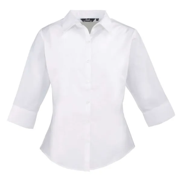  WOMEN'S POPLIN 3/4 SLEEVE BLOUSE - Premier White