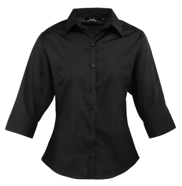  WOMEN'S POPLIN 3/4 SLEEVE BLOUSE - Premier Black