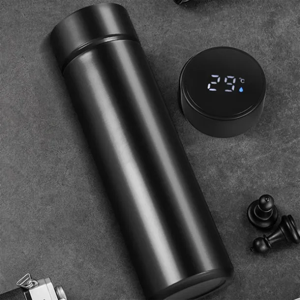 ANCONA vacuum flask with thermometer Black