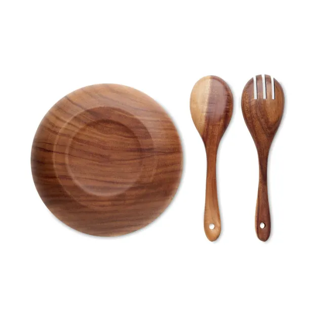 RUCCO Salad bowl set with utensils Wood