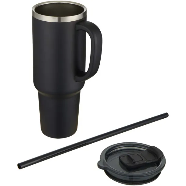 Sydney dvostruko izolirana termos čaša s RCS certificiranom bakrenom vakuumskom izolacijom i slamkom, 1200 ml Solid black