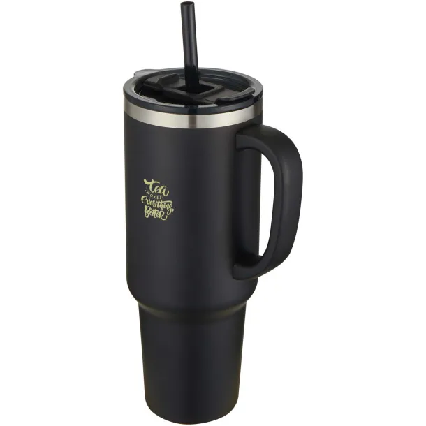 Sydney dvostruko izolirana termos čaša s RCS certificiranom bakrenom vakuumskom izolacijom i slamkom, 1200 ml Solid black