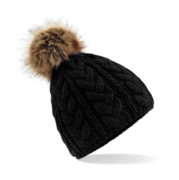  Fur Pop Pom Cable Beanie - Beechfield Black