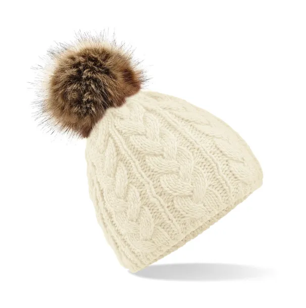  Fur Pop Pom Cable Beanie - Beechfield Off White
