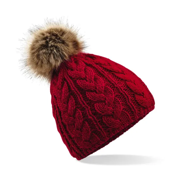  Fur Pop Pom Cable Beanie - Beechfield Classic Red
