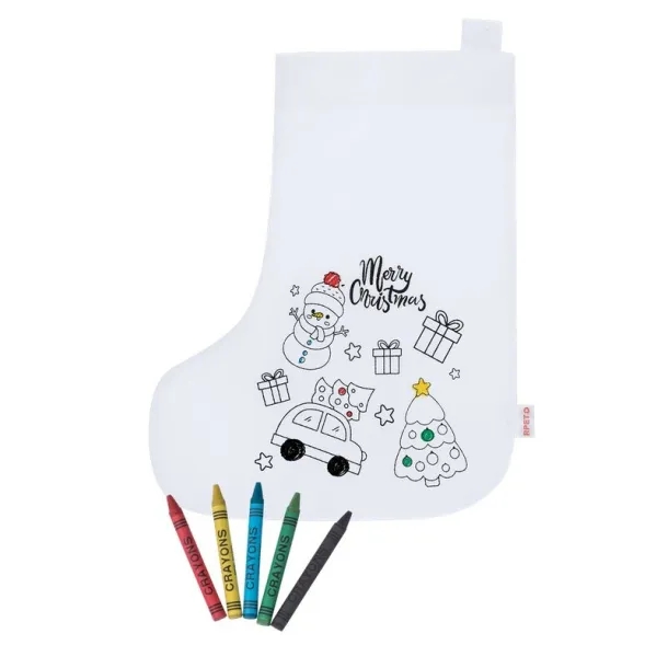  Christmas sock for colouring, Christmas pattern, crayons white