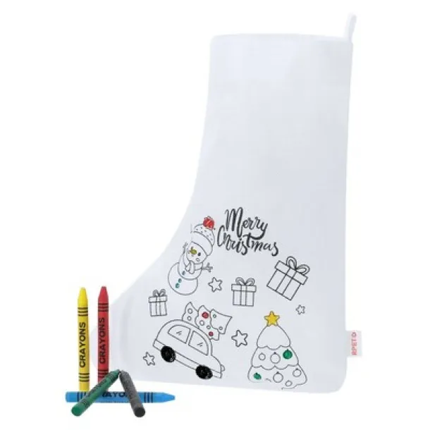  Christmas sock for colouring, Christmas pattern, crayons white