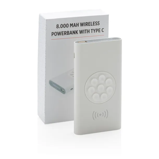  8.000 mAh wireless 5W powerbank with type C White