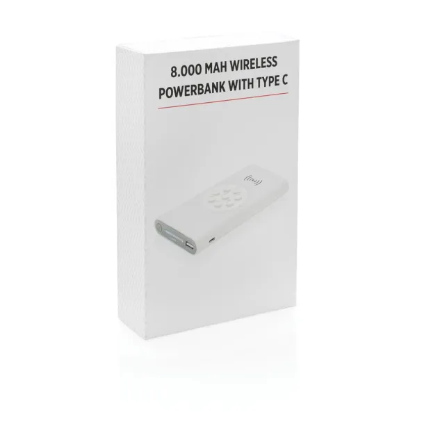  8.000 mAh wireless 5W powerbank with type C White