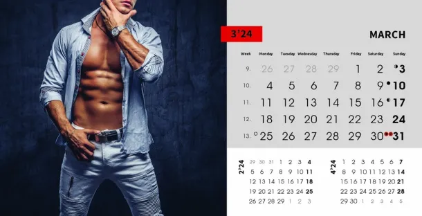  "MASCULINE" 13 sheets, format: 20,5x14,5 cm, desk calendar, envelope, P/50 Color
