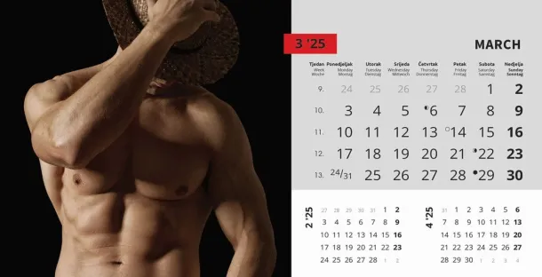  "MASCULINE" 13 list., dim: 20,5x14,5 cm, stolni kalendar, koverta, P/100 Color