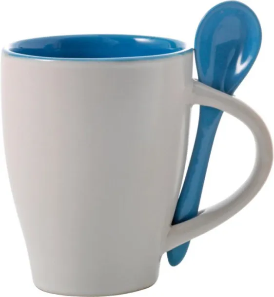  Ceramic mug with spoon Eduardo light blue