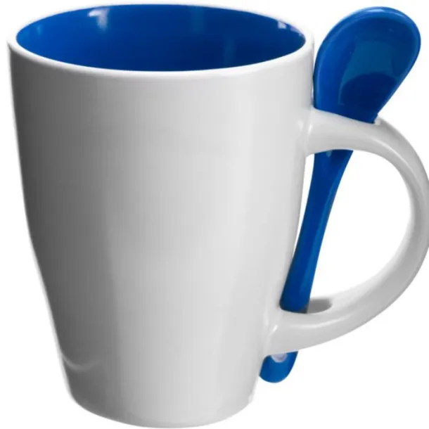  Keramička šalica sa žlicom Eduardo, 300 ml Plava