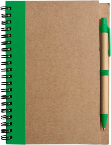 Stella Wire bound notebook with ballpen.  green