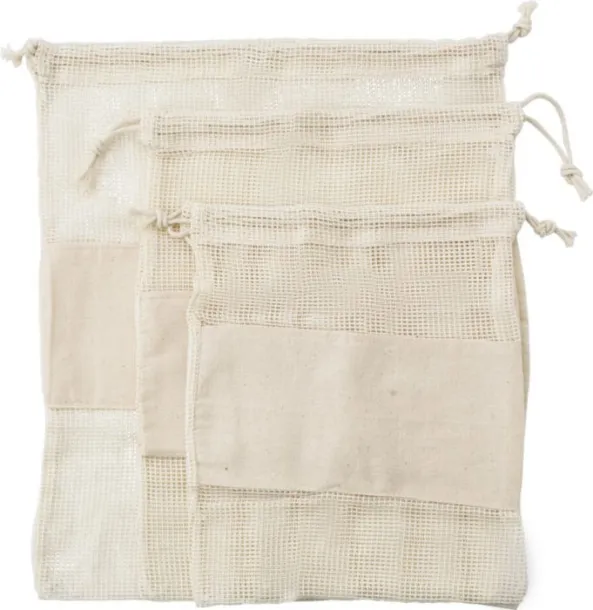 Adele Set of three reusasable cotton mesh produce bags