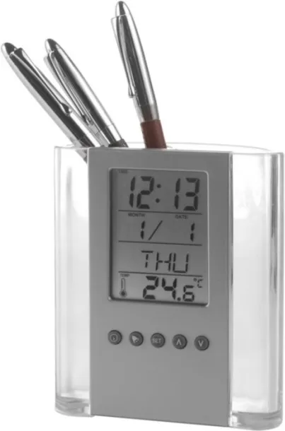 CARTER ABS pen holder with clock black silver